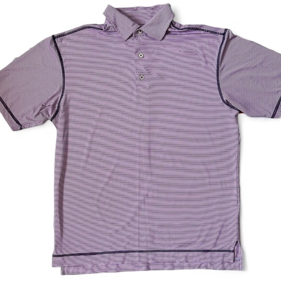 FJ Footjoy Golf Polo Shirt Mens LARGE Purple White Striped Short Sleeve - Picture 5 of 5